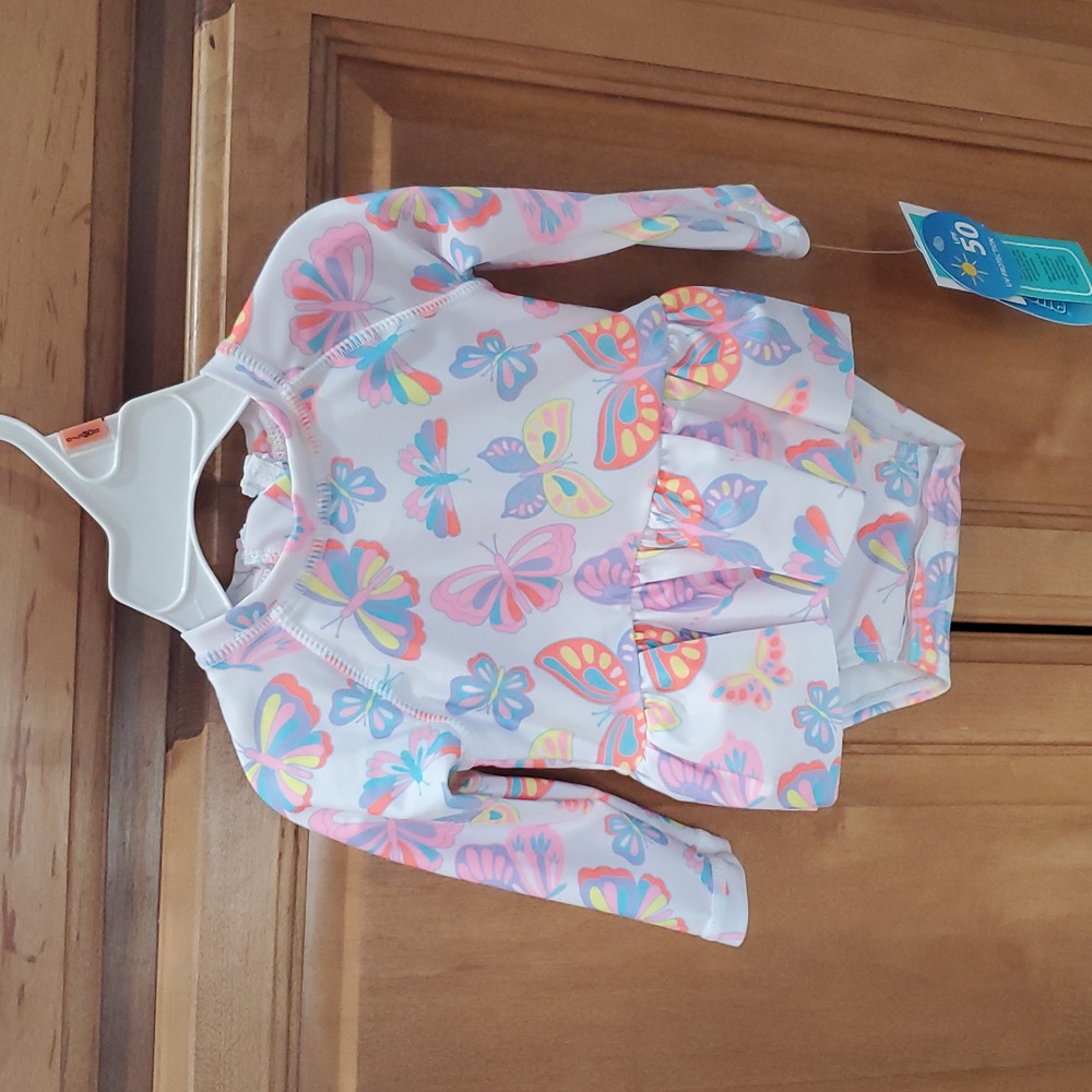 Baby Girls Wave Zone 1 pc Butterflies Rashguard Swim Suit Size 0/3 3/6 mo NWT